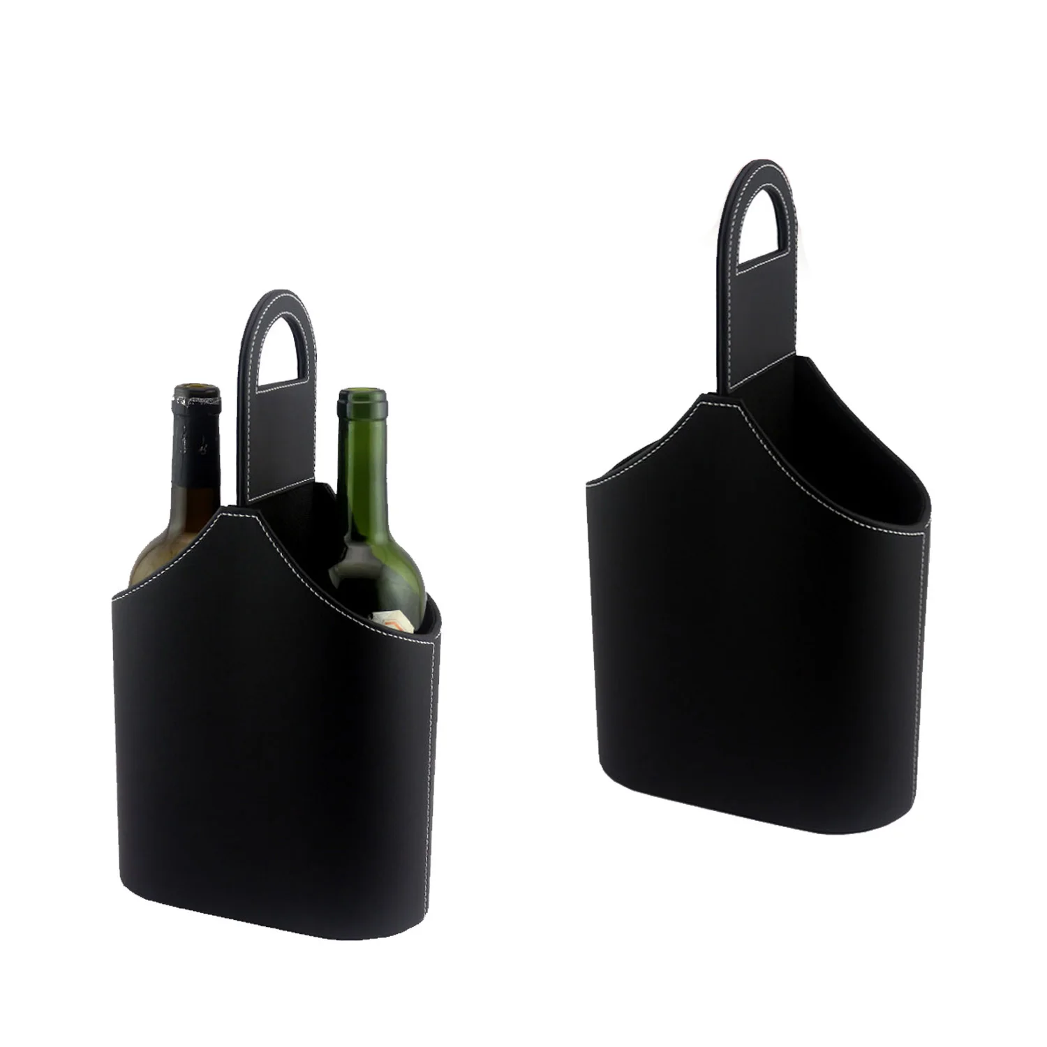 High-end classic black 2 slots PU leather wine basket