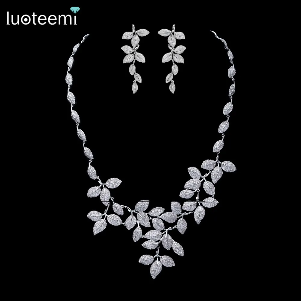 LUOTEEMI Tiny CZ Crystal Micro Paved Leaf Shape Statement Necklaces Bridal Luxury White Gold Wedding Jewelry Set For Women
LUOTEEMI Tiny CZ Crystal Micro Paved Leaf Shape Statement Necklaces Bridal Luxury White Gold Wedding Jewelry Set For Women