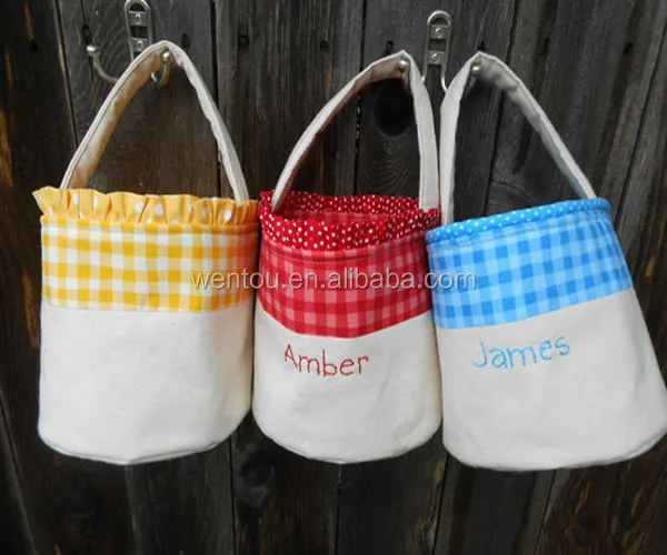 personalized monogrammed canvas gingham fabric easter basket