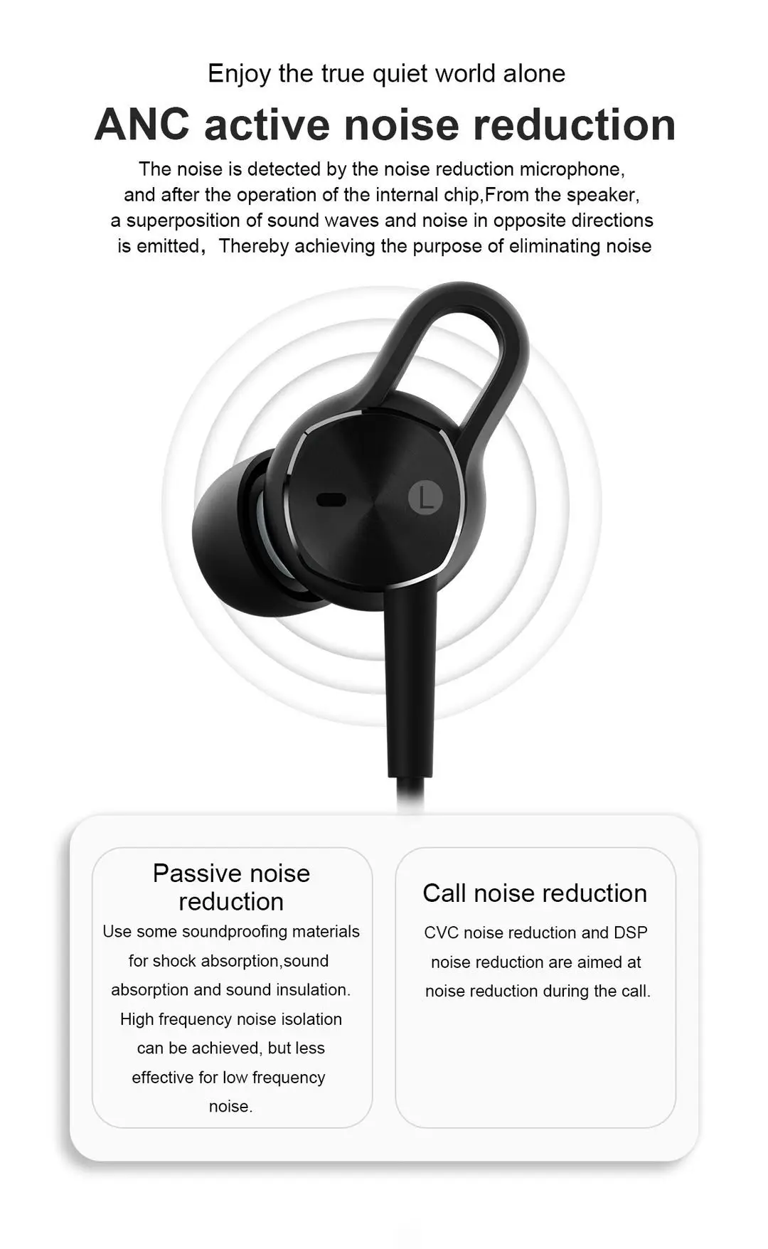 ANC Active noise cancelling earbuds wireless headset bluetooth earphone active noise cancelling 5.0 bluetooth headphone - ANKUX.COM