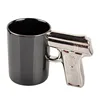 Zogift creative simple milk tea cup custom ceramic white black gun shaped handle coffee water mug