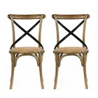 Vintage Furniture Dining Room Oak Wood Frame Metal Cross Retro Chair Pair