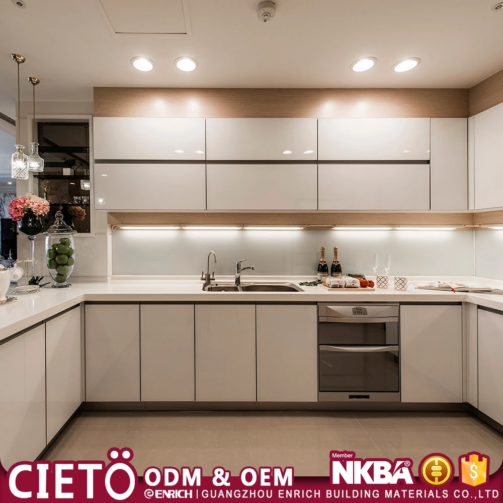 Flat Packing Price Modern Design Furniture Set Acrylic Lacquer finished Kitchen Cabinet with Island for Villa Project