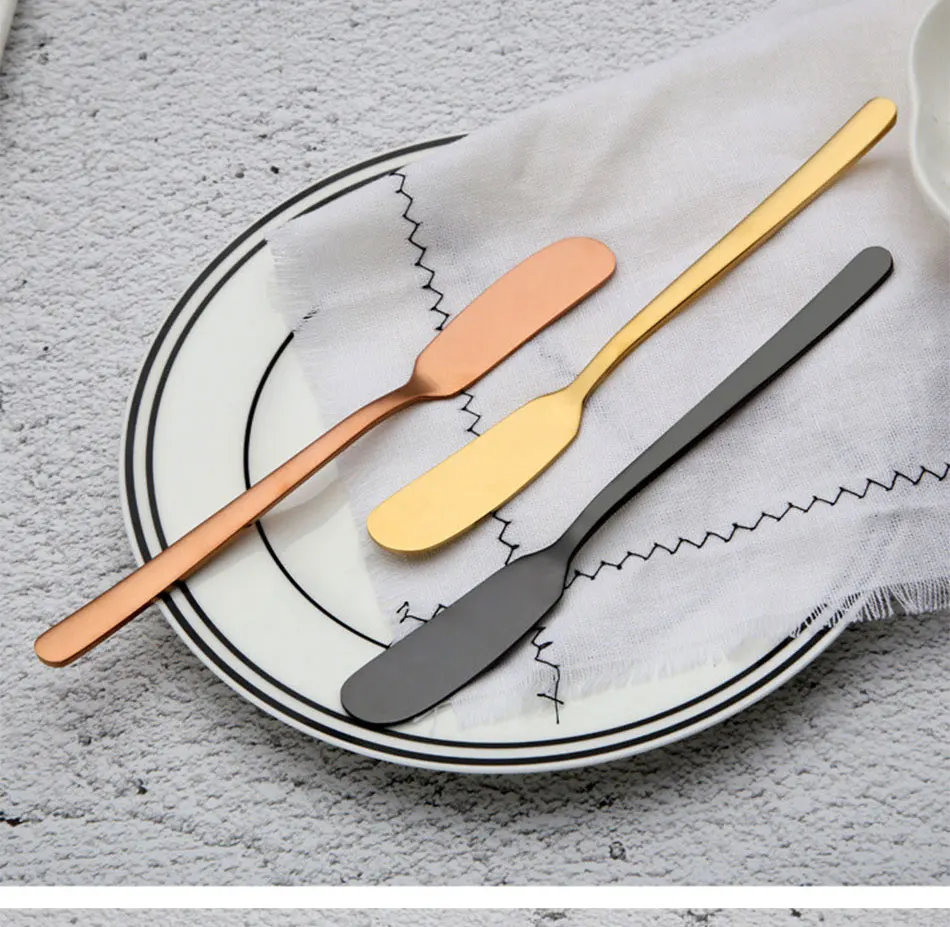 304 Stainless Steel Butter Knife Cheese Dessert Jam Spreaders Cream Gold Black Rose Gold Knifes Western Cutlery Breakfast Tool (8)