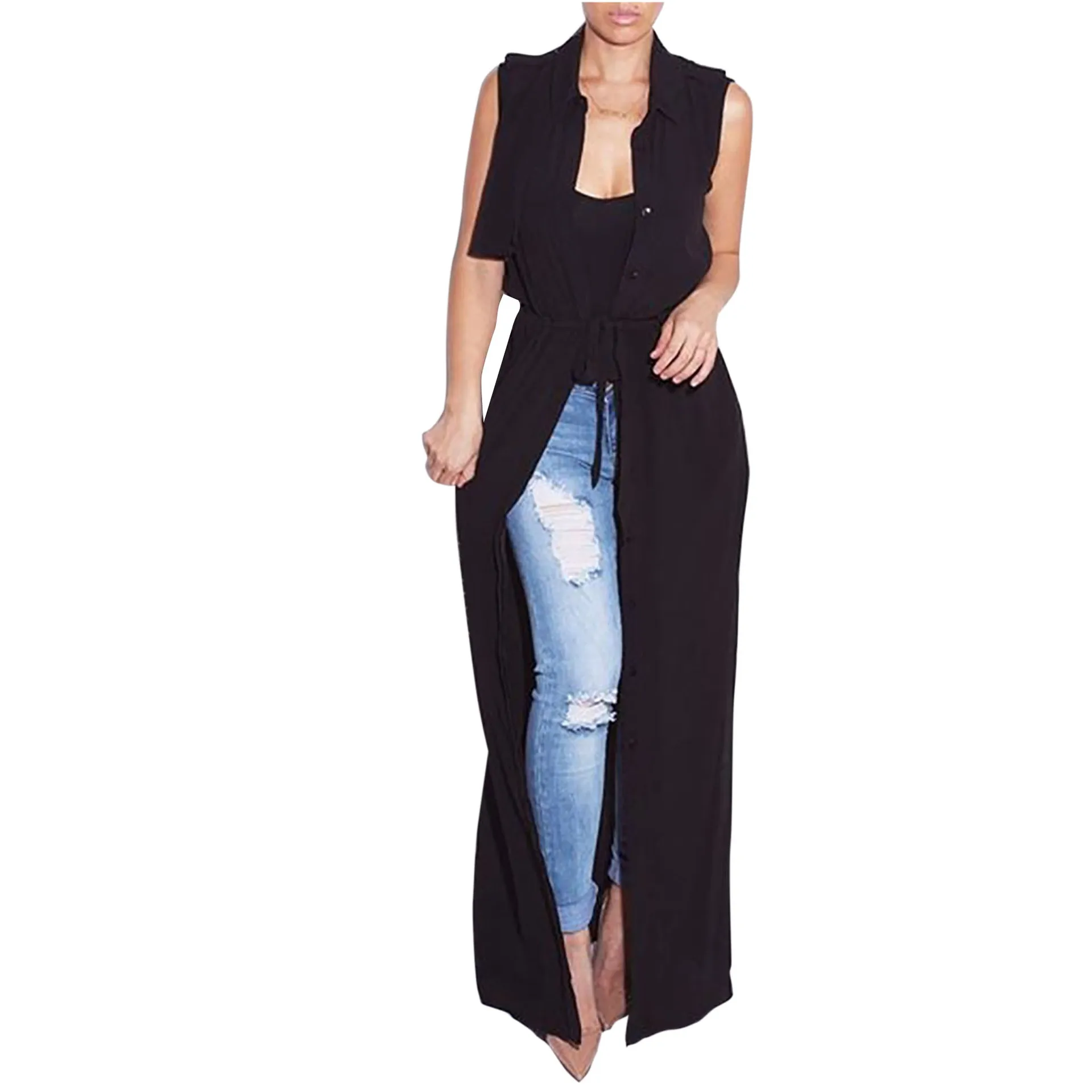 Hot Fashion Chiffon Turn Down Collar Summer Sleeveless Sexy Cardigan Jacket Maxi Long Blouse Femme Outerwear E3009
Hot Fashion Chiffon Turn Down Collar Summer Sleeveless Sexy Cardigan Jacket Maxi Long Blouse Femme Outerwear E3009