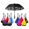 New design Hands Free Reverse Umbrella Inverted Waterproof Pongee Fabric Car Umbrella