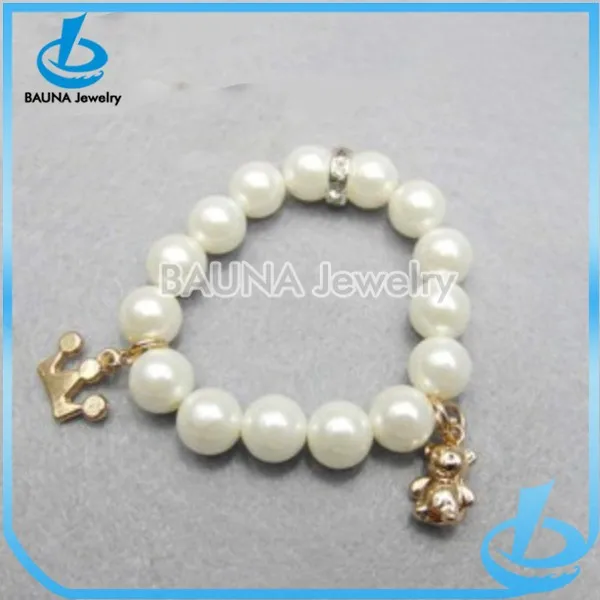 Handmade do bebê pérola bead gold crown panda charm bracelet