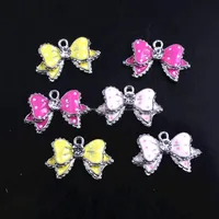 

RC-005 Custom Wholesales Alloy Metal Bow Rhinestone Enamel Small Charm Pendant for Bracelet Necklace Jewelry Findings 16x26mm