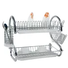 Multifunctional 2 Tiers Kitchen Stainless Steel Dish Rack