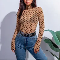 

Perspective Sheer Mesh Fishnet Tee Bodycon Long Sleeve Top women big size blouse