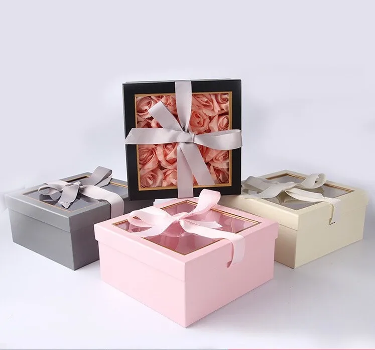 custom ribbon bowknot square 2 piece rigid 1200gsm cardboard