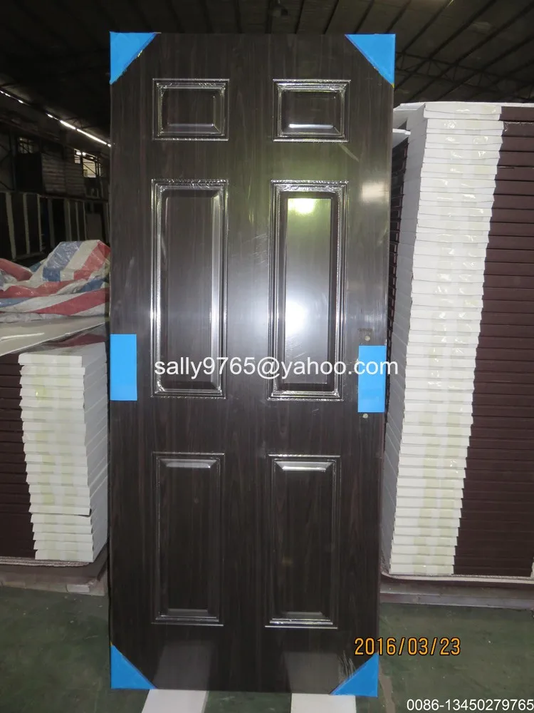 6 Panel American Steel Door Walnut Color View Walnut Entry Doors