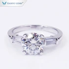 Tianyu gem factory high quality customized three stone basket design Round &tapperd moissanite ring in gold or platinum