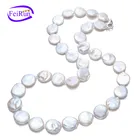 FEIRUN High Luster 15-16mm coin AA+100% Natural Fresh water Pearl Necklace Long 20inches for Women Girls