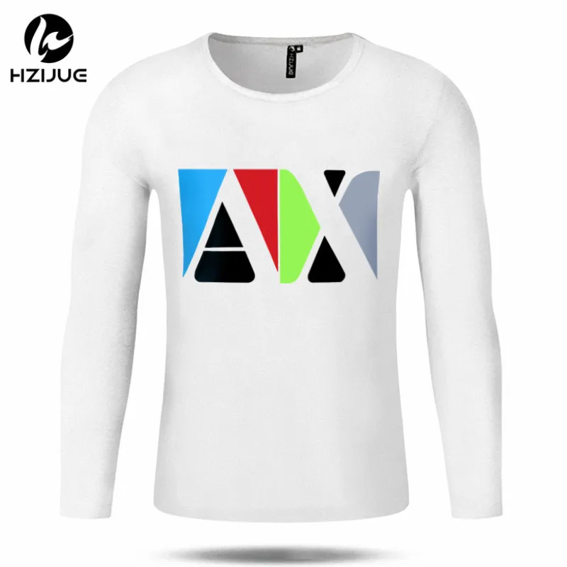 HZIJUE Summer Style T Shirts AX print Men Long Sleeve Cotton O Neck Letters Tshirt Hip Hop TShirt Fitness Man t Shirt Tees tops