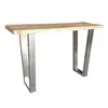 Contemporary brushed silver stainless steel recycled elm wood top european style console table luxury
