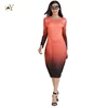 Women Autumn Bodycon Dress Elegant Round Neck Plus Size Colorful Maxi Dress Knit Long Sleeve Casual Dresses Gradient Vision