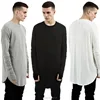 Hiphop longline oversized t shirt men fashion stock t-shirt long sleeve extended curved hem tees urban clothing men clothes