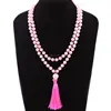 gemstone beads natural rose quartz knotted mala necklace with long tassel for prayer 108pcs 8mm
