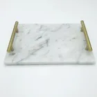 white marble coster serving tray with metal for home hotel bathrooms restaurants kitchens