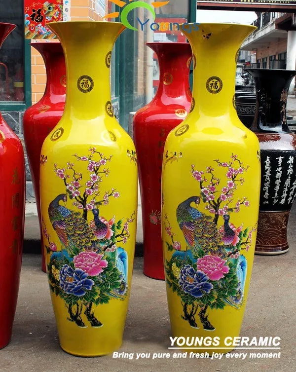 Oriental Ceramic Yellow Red Tall Decorative Floor Vases Buy