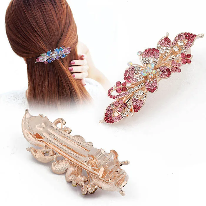 Factory direct wholesale headwear diamond large spring top metal hair clip