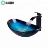 Bathroom Fancy Table Top Fiber Oval Shape Glass Wash Basin