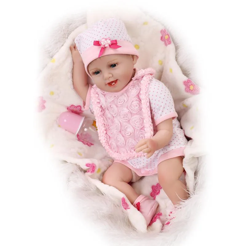 Sweet-Smile-Dolls-For-Girl-22-Soft-Silicone-Reborn-Baby-Doll-with-Rose-Bib-True-To