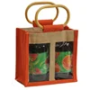 Eco-Friendly Wooden Handle Jute Bag Wine Bottle Bag Gift Packaging Shopping Bag with Transparent Window in Different Type