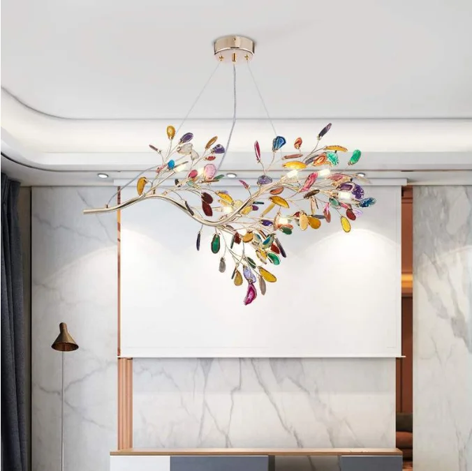 Zhongshan factory price Modern Natural Agate Living Room Hotel iron lighting Chandeliers