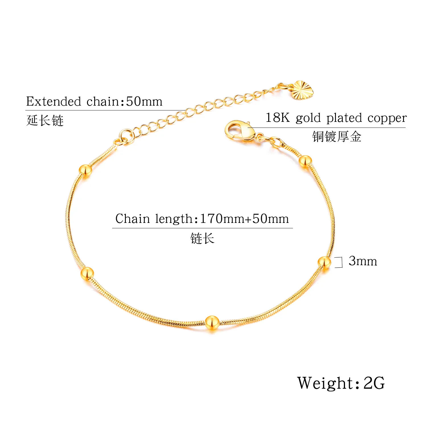 Korea imitated gold thin chain bracelet women gold plated copper beaded bracelets snake bone chains