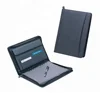 High Quality Office Conference Zipper Black PU Leather Business A4 Portfolio Folder