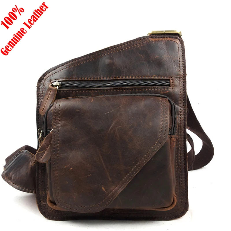 Hot 2015 fashion new design 100% genuine leather bag men messenger bags vintage brown men shoulder bags casual small chest pack