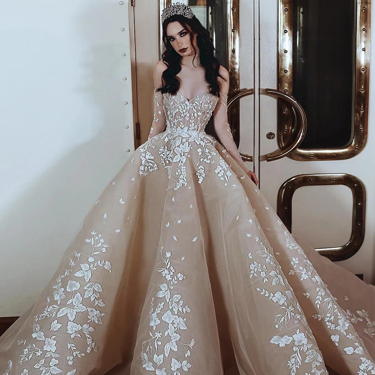 Best Sales Organza Champagne Open Back Sweetheart Neckline Long