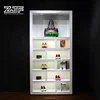 European white wooden shopping mall display stand retail store LED light bag display cabinet