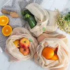 Reusable organic cotton mesh produce bag with drawstring for grocery shopping fruit vegetable