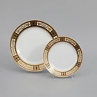 Cheap Ceramic Plates Dinner Set Custom Logo With Embossed Decal Gold Rim Tableware