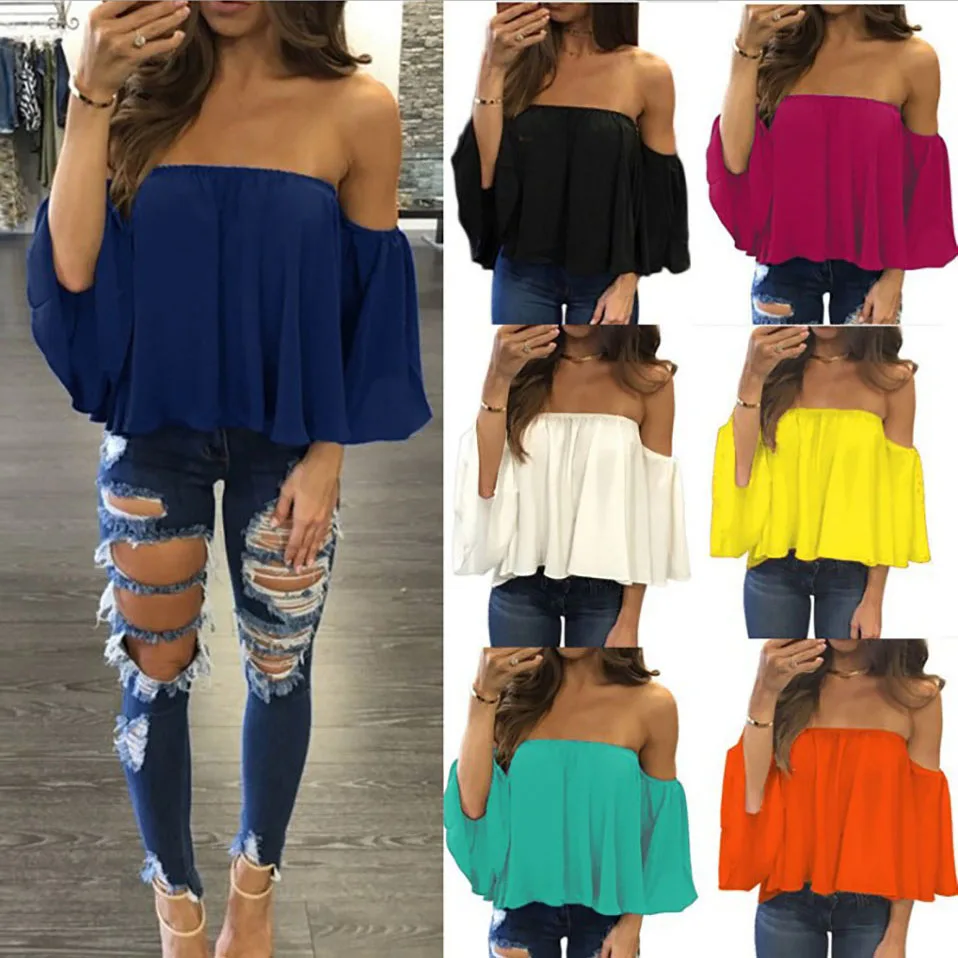 Women T-shirt Shoulder Off Ruffle Short Sleeve Casual Summer Blouse Shirt Tops
Women T-shirt Shoulder Off Ruffle Short Sleeve Casual Summer Blouse Shirt Tops