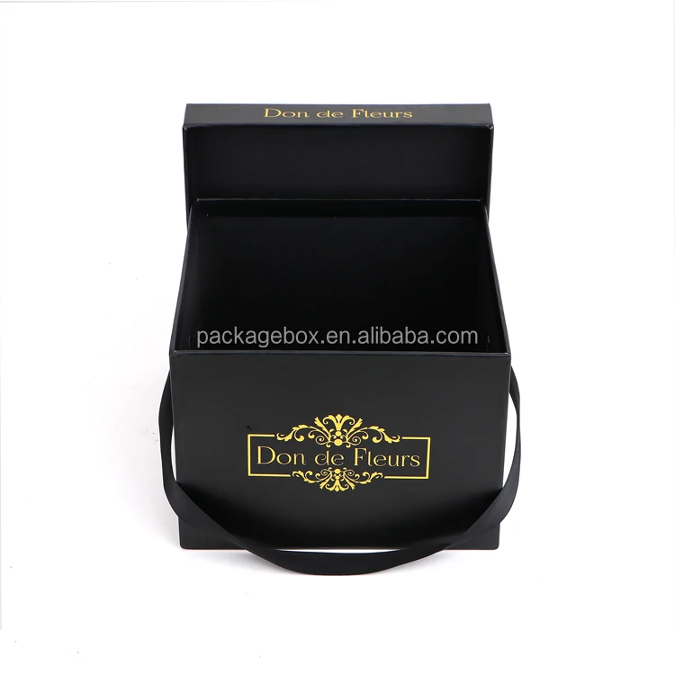 3-Piece Black cardboard flower Hat Box Set with Lids, golden hot stamping logo