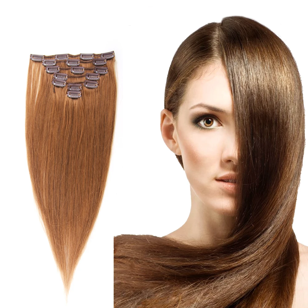 Brazilian Clip In Hair Extensions #8 Ash Brown 100% Human Remy Hair Clip Ins 70g/7pcs/set Crazyqueen Hair Products