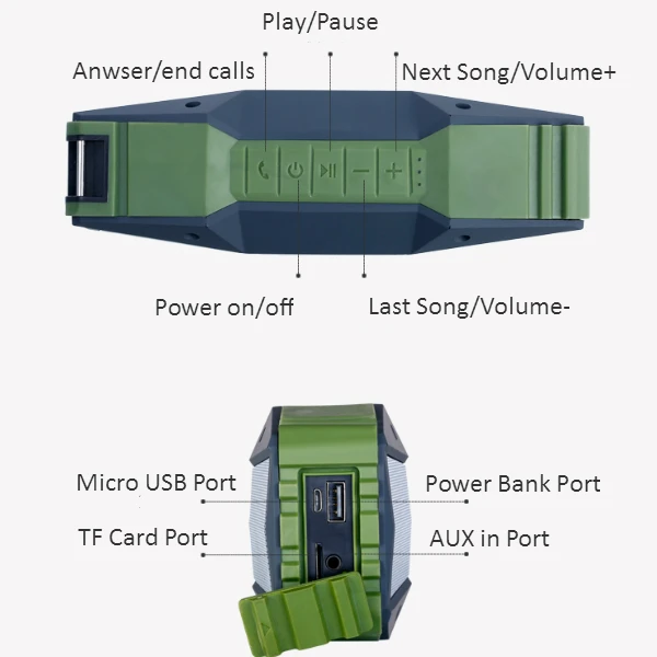 waterproof Army Green Ultra bluetooth speaker with 10W FM radio - ANKUX.COM