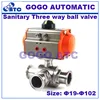 Sanitary Ball valve DN15(19mm) DN20(25mm) DN25(32mm) Food grade Stainless steeltee quick clamp pneumatic three way ball valve