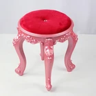 Antique red round make up dresser stool with wooden legs