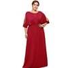 Sexy Red Pure Color Girls Plus Size Long Maxi Dress Loose Short Sleeve Plus Size