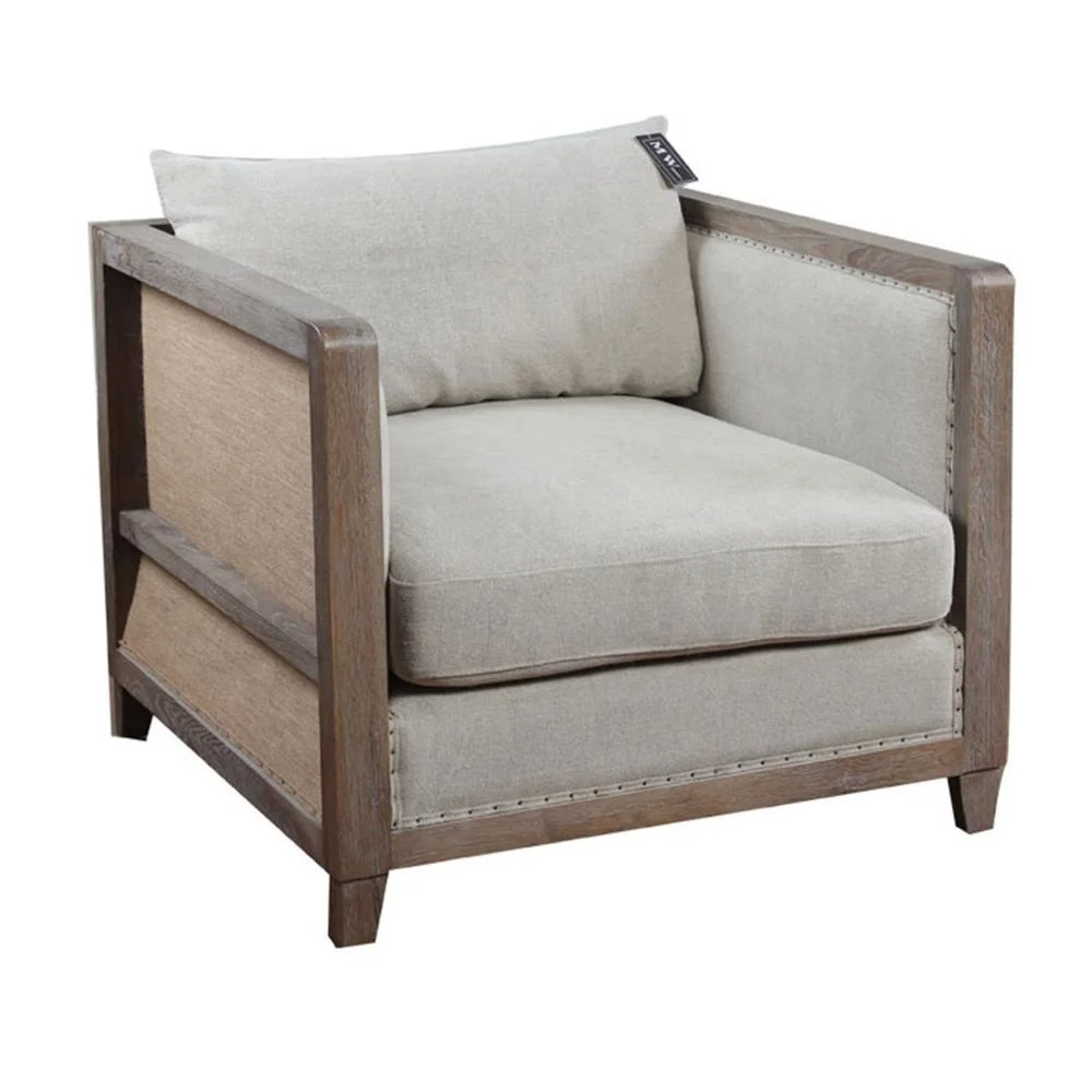 

Vintage grey wood frame sofa club arm chair, Antique grey