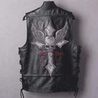 P18E118BE men casual cool fashion embroidery genuine sheepskin leather motorcycle biker vest