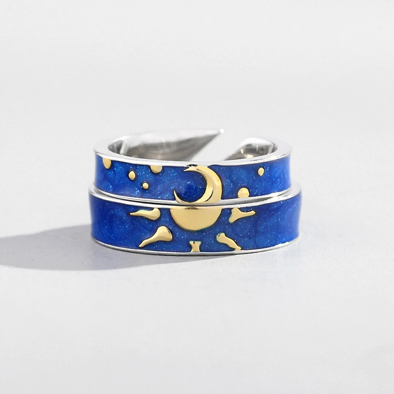 Thaya 925 silver sun and moon ring blue romantic sky star couple wedding ring jewelry, As photo
Thaya 925 silver sun and moon ring blue romantic sky star couple wedding ring jewelry, As photo