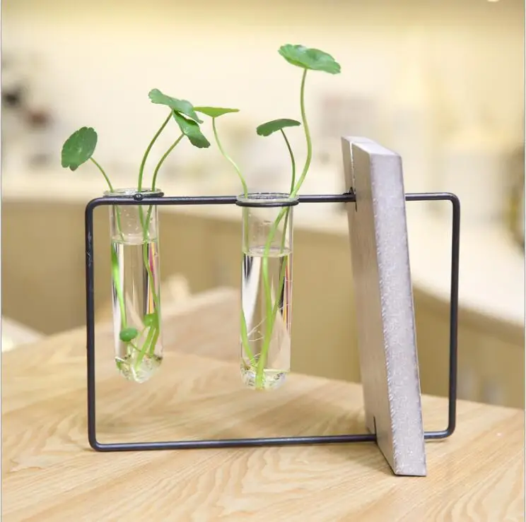 Handwerk handgemachte holz halter mit zylinder klar glas blume vase container dekorative kleine pflanzen topf