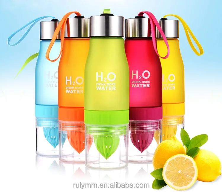 

650ml H2O Lemon Juice Cup Fruit Water Bottle juicer filter fruit infuser water bottle, Green/blue/red/orange