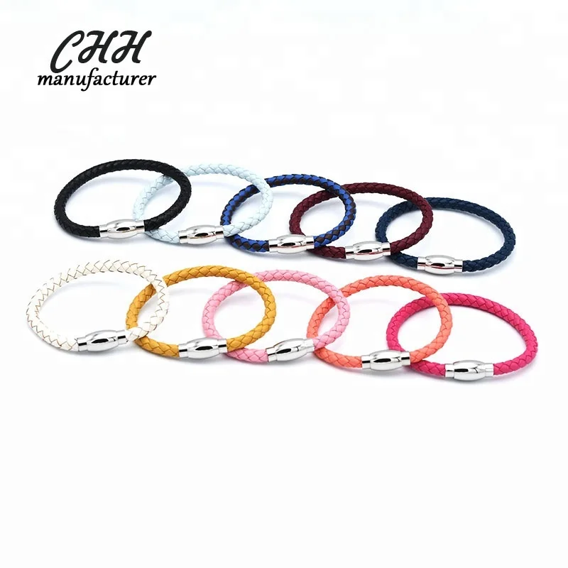 Hot stainless steel magnet buckle leather rope bracelet men custom leather bracelet, Black/blue
Hot stainless steel magnet buckle leather rope bracelet men custom leather bracelet, Black/blue